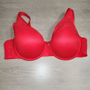 curvy couture Sheer Mesh Plunge T Shirt Bra,‎ Red Bling Accent,Women's Size 44C,